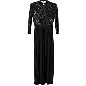 Little Mistress London Dress Women Size US 2 Black Sequin Pleated Midaxi Formal